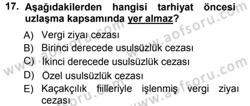 Vergi Hukuku Dersi 2013 - 2014 Yılı Tek Ders Sınav Soruları 17. Soru
