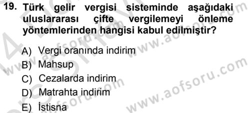 Vergi Hukuku Dersi 2013 - 2014 Yılı Tek Ders Sınav Soruları 19. Soru