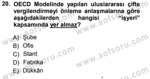 Vergi Hukuku Dersi 2013 - 2014 Yılı Tek Ders Sınav Soruları 20. Soru