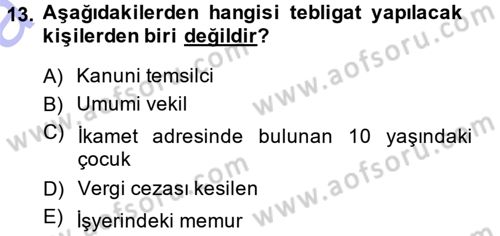 Vergi Hukuku Dersi 2014 - 2015 Yılı (Vize) Ara Sınav Soruları 13. Soru