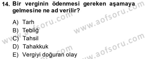 Vergi Hukuku Dersi 2014 - 2015 Yılı (Vize) Ara Sınav Soruları 14. Soru