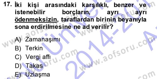 Vergi Hukuku Dersi 2014 - 2015 Yılı (Vize) Ara Sınav Soruları 17. Soru