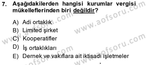 Vergi Hukuku Dersi 2014 - 2015 Yılı (Vize) Ara Sınav Soruları 7. Soru