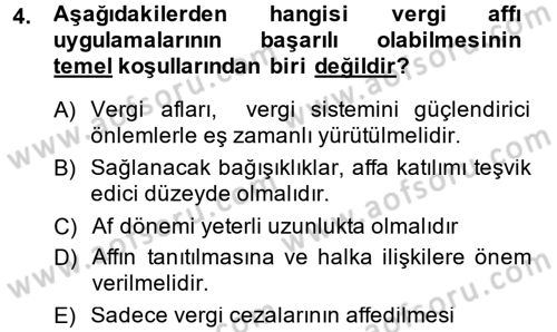 Vergi Hukuku Dersi 2014 - 2015 Yılı (Final) Dönem Sonu Sınav Soruları 4. Soru