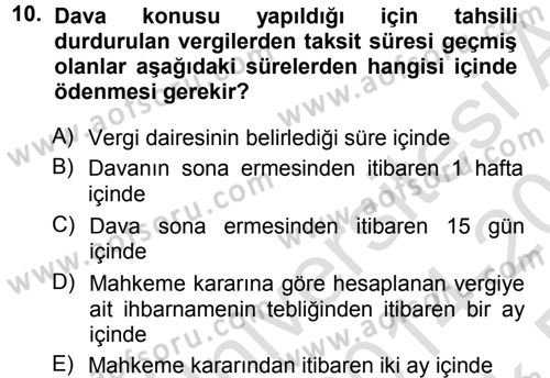 Vergi Hukuku Dersi 2014 - 2015 Yılı Tek Ders Sınav Soruları 10. Soru