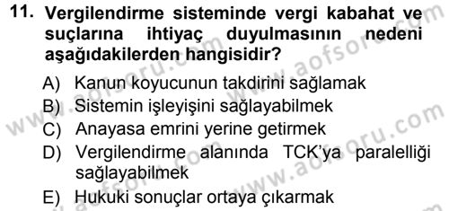 Vergi Hukuku Dersi 2014 - 2015 Yılı Tek Ders Sınav Soruları 11. Soru