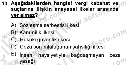 Vergi Hukuku Dersi 2014 - 2015 Yılı Tek Ders Sınav Soruları 13. Soru