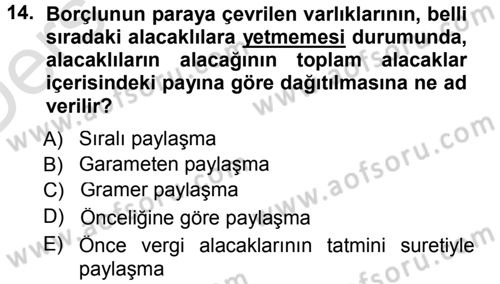 Vergi Hukuku Dersi 2014 - 2015 Yılı Tek Ders Sınav Soruları 14. Soru