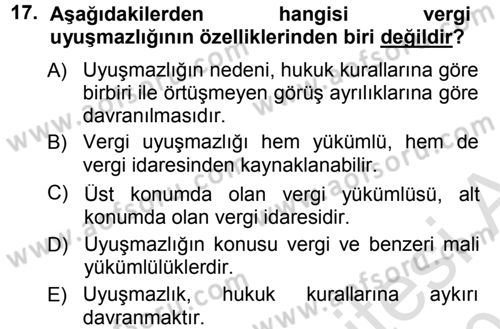 Vergi Hukuku Dersi 2014 - 2015 Yılı Tek Ders Sınav Soruları 17. Soru