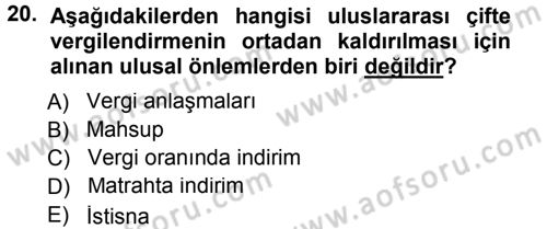Vergi Hukuku Dersi 2014 - 2015 Yılı Tek Ders Sınav Soruları 20. Soru