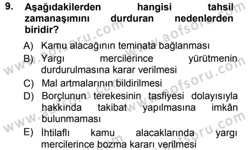 Vergi Hukuku Dersi 2014 - 2015 Yılı Tek Ders Sınav Soruları 9. Soru