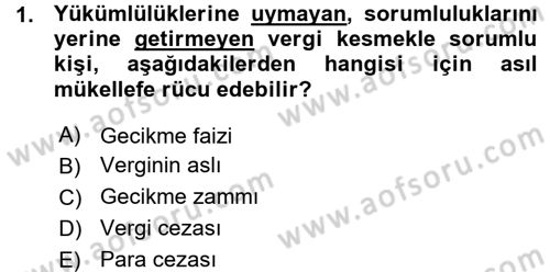 Vergi Hukuku Dersi 2015 - 2016 Yılı (Vize) Ara Sınav Soruları 1. Soru
