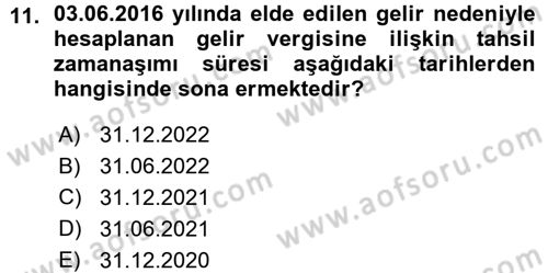Vergi Hukuku Dersi 2015 - 2016 Yılı (Vize) Ara Sınav Soruları 11. Soru