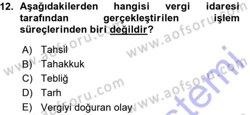 Vergi Hukuku Dersi 2015 - 2016 Yılı (Vize) Ara Sınav Soruları 12. Soru