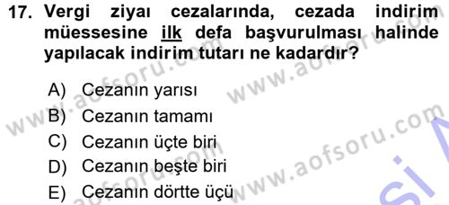 Vergi Hukuku Dersi 2015 - 2016 Yılı (Vize) Ara Sınav Soruları 17. Soru