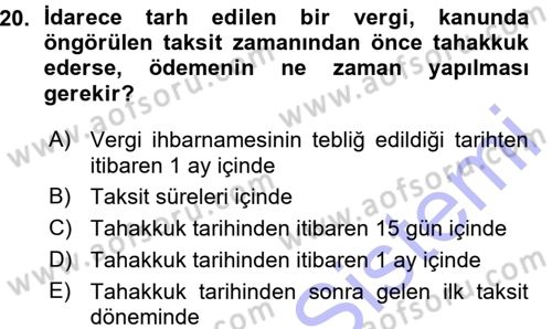 Vergi Hukuku Dersi 2015 - 2016 Yılı (Vize) Ara Sınav Soruları 20. Soru
