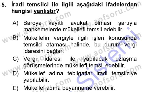 Vergi Hukuku Dersi 2015 - 2016 Yılı (Vize) Ara Sınav Soruları 5. Soru