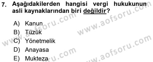 Vergi Hukuku Dersi 2015 - 2016 Yılı (Vize) Ara Sınav Soruları 7. Soru