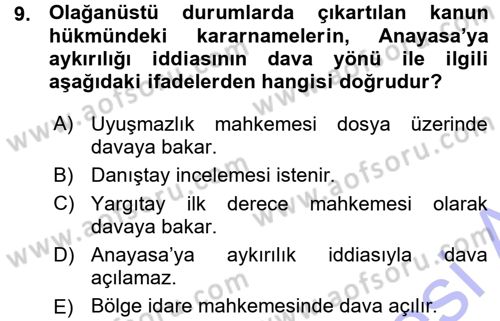 Vergi Hukuku Dersi 2015 - 2016 Yılı (Vize) Ara Sınav Soruları 9. Soru