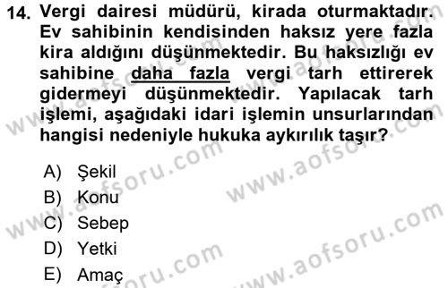 Vergi Hukuku Dersi 2015 - 2016 Yılı (Final) Dönem Sonu Sınav Soruları 14. Soru