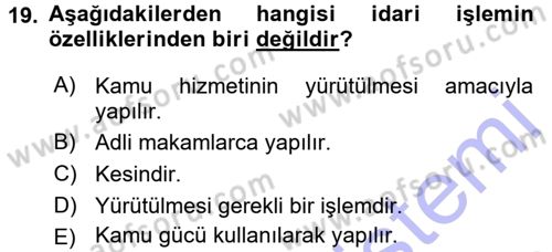 Vergi Hukuku Dersi 2015 - 2016 Yılı (Final) Dönem Sonu Sınav Soruları 19. Soru