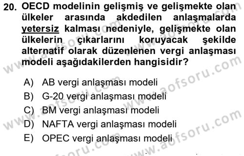 Vergi Hukuku Dersi 2015 - 2016 Yılı (Final) Dönem Sonu Sınav Soruları 20. Soru