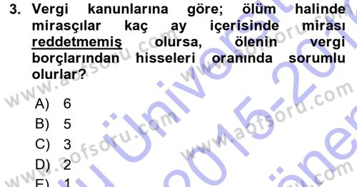 Vergi Hukuku Dersi 2015 - 2016 Yılı (Final) Dönem Sonu Sınav Soruları 3. Soru