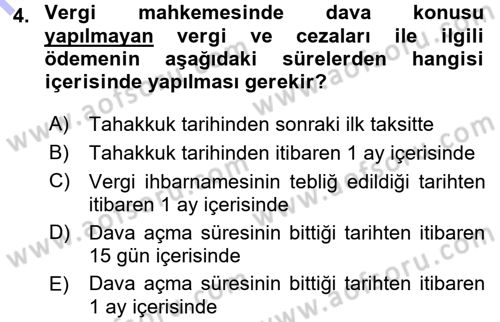 Vergi Hukuku Dersi 2015 - 2016 Yılı (Final) Dönem Sonu Sınav Soruları 4. Soru