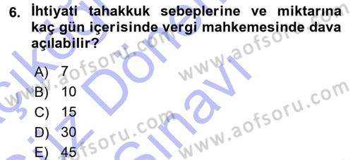Vergi Hukuku Dersi 2015 - 2016 Yılı (Final) Dönem Sonu Sınav Soruları 6. Soru