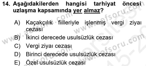 Vergi Hukuku Dersi 2015 - 2016 Yılı Tek Ders Sınav Soruları 14. Soru