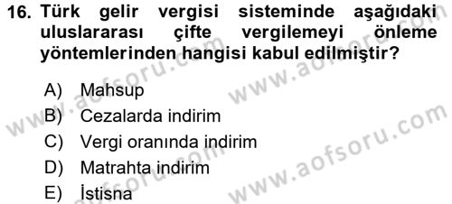 Vergi Hukuku Dersi 2015 - 2016 Yılı Tek Ders Sınav Soruları 16. Soru