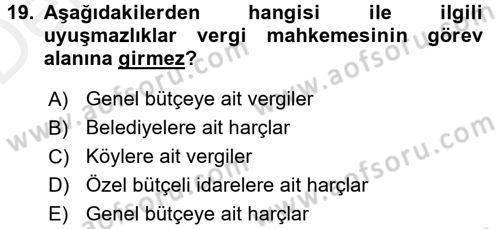 Vergi Hukuku Dersi 2015 - 2016 Yılı Tek Ders Sınav Soruları 19. Soru
