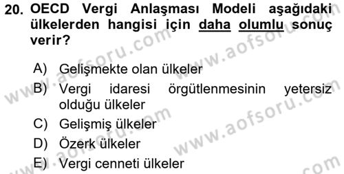 Vergi Hukuku Dersi 2015 - 2016 Yılı Tek Ders Sınav Soruları 20. Soru