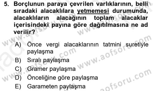 Vergi Hukuku Dersi 2015 - 2016 Yılı Tek Ders Sınav Soruları 5. Soru