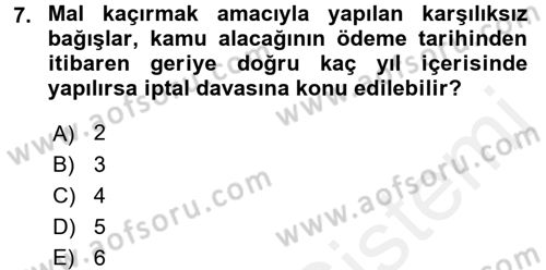 Vergi Hukuku Dersi 2015 - 2016 Yılı Tek Ders Sınav Soruları 7. Soru