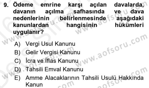 Vergi Hukuku Dersi 2015 - 2016 Yılı Tek Ders Sınav Soruları 9. Soru