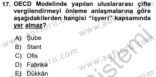 Vergi Hukuku Dersi 2016 - 2017 Yılı 3 Ders Sınav Soruları 17. Soru