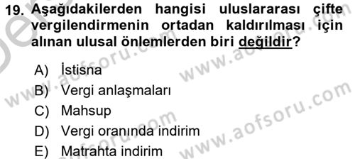 Vergi Hukuku Dersi 2016 - 2017 Yılı 3 Ders Sınav Soruları 19. Soru
