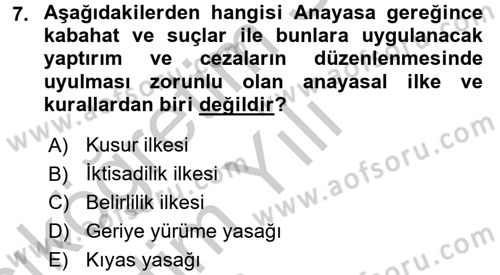 Vergi Hukuku Dersi 2016 - 2017 Yılı 3 Ders Sınav Soruları 7. Soru