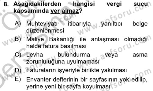 Vergi Hukuku Dersi 2016 - 2017 Yılı 3 Ders Sınav Soruları 8. Soru