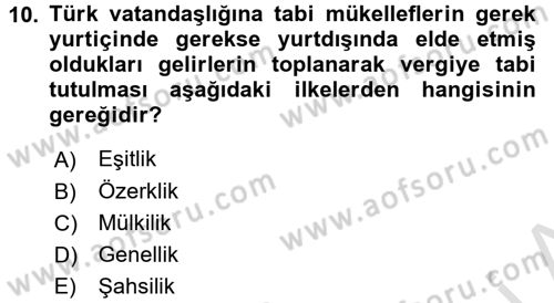 Vergi Hukuku Dersi 2016 - 2017 Yılı (Vize) Ara Sınav Soruları 10. Soru