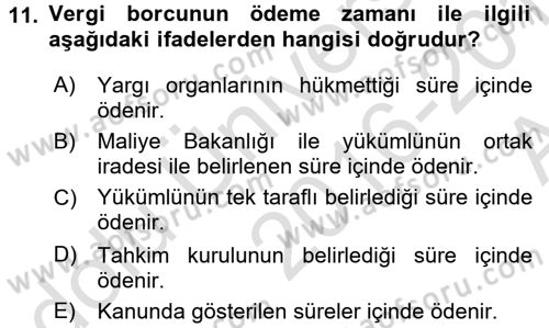 Vergi Hukuku Dersi 2016 - 2017 Yılı (Vize) Ara Sınav Soruları 11. Soru