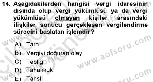 Vergi Hukuku Dersi 2016 - 2017 Yılı (Vize) Ara Sınav Soruları 14. Soru