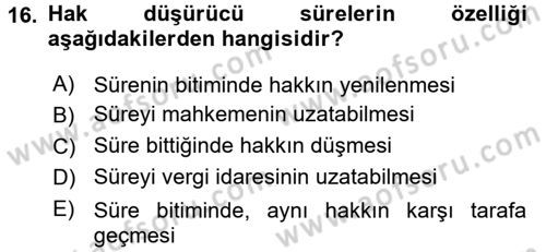 Vergi Hukuku Dersi 2016 - 2017 Yılı (Vize) Ara Sınav Soruları 16. Soru