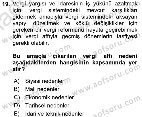Vergi Hukuku Dersi 2016 - 2017 Yılı (Vize) Ara Sınav Soruları 19. Soru