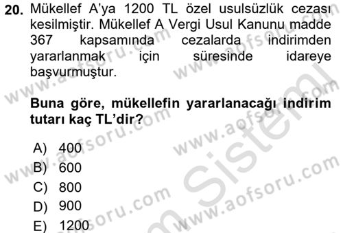 Vergi Hukuku Dersi 2016 - 2017 Yılı (Vize) Ara Sınav Soruları 20. Soru