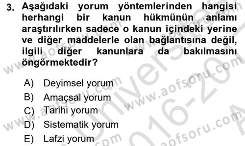 Vergi Hukuku Dersi 2016 - 2017 Yılı (Vize) Ara Sınav Soruları 3. Soru