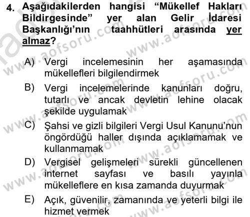Vergi Hukuku Dersi 2016 - 2017 Yılı (Vize) Ara Sınav Soruları 4. Soru