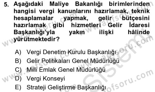 Vergi Hukuku Dersi 2016 - 2017 Yılı (Vize) Ara Sınav Soruları 5. Soru