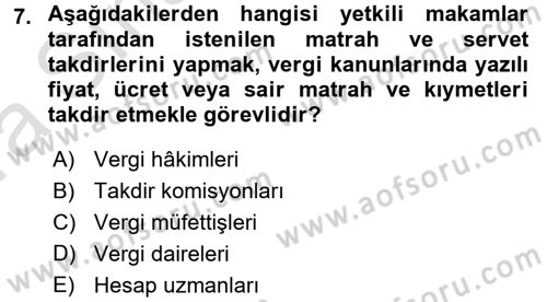 Vergi Hukuku Dersi 2016 - 2017 Yılı (Vize) Ara Sınav Soruları 7. Soru
